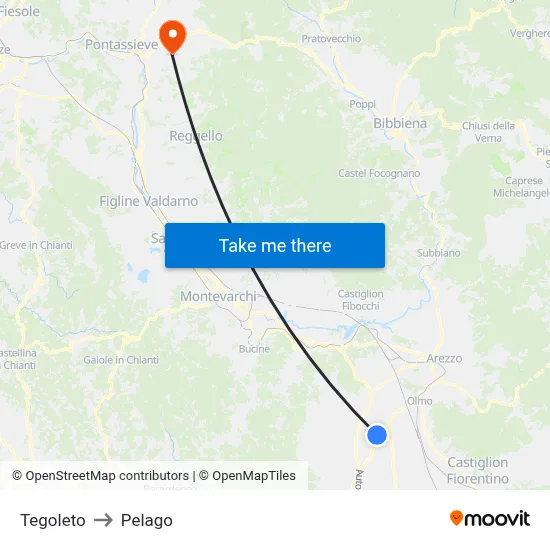 Tegoleto to Pelago map