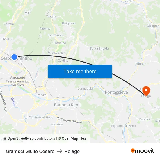 Gramsci Giulio Cesare to Pelago map