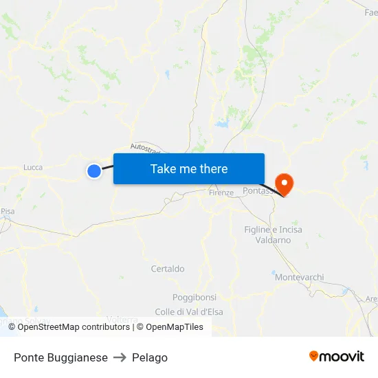 Ponte Buggianese to Pelago map