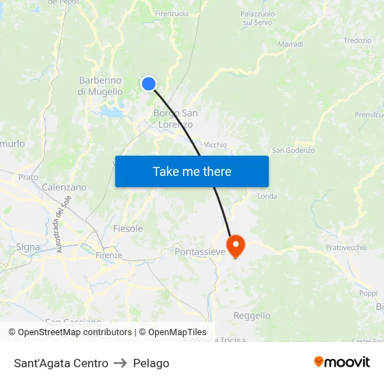 Sant'Agata Center to Pelago map