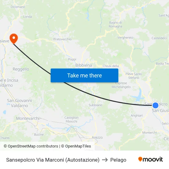 Sansepolcro Via Marconi (Bus Station) to Pelago map