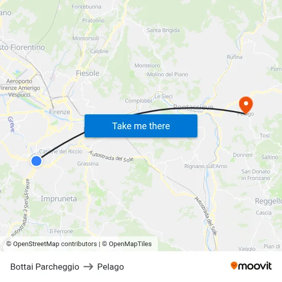 Bottai Parcheggio to Pelago map