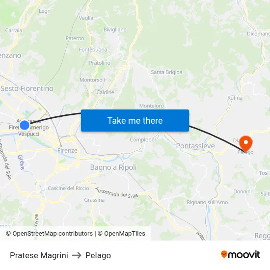 Pratese Magrini to Pelago map