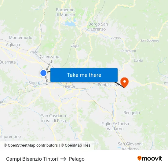 Campi Bisenzio Tintori to Pelago map