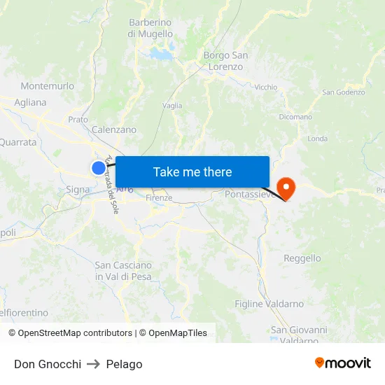 Don Gnocchi to Pelago map