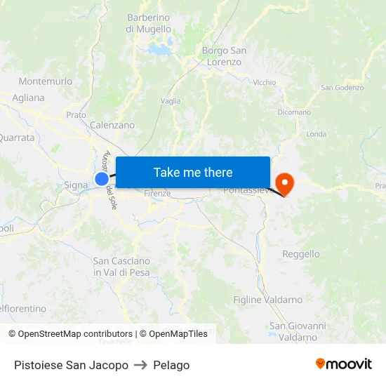 Pistoiese San Jacopo to Pelago map
