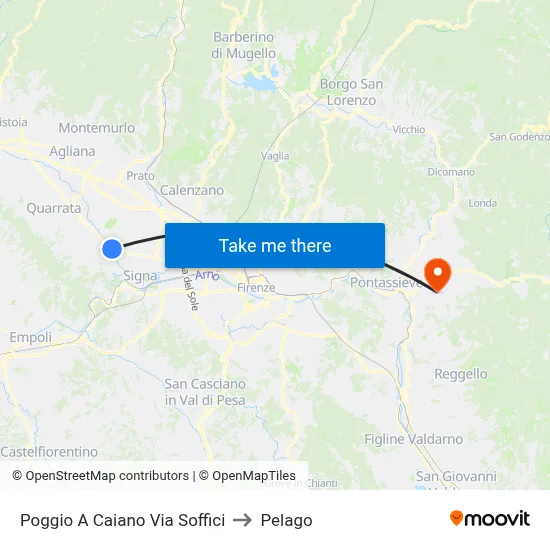 Poggio a Caiano Soffici Street to Pelago map