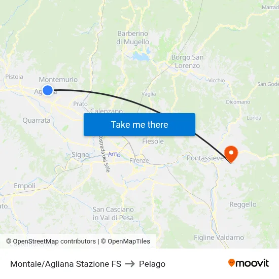 Montale/Agliana Railway Station to Pelago map