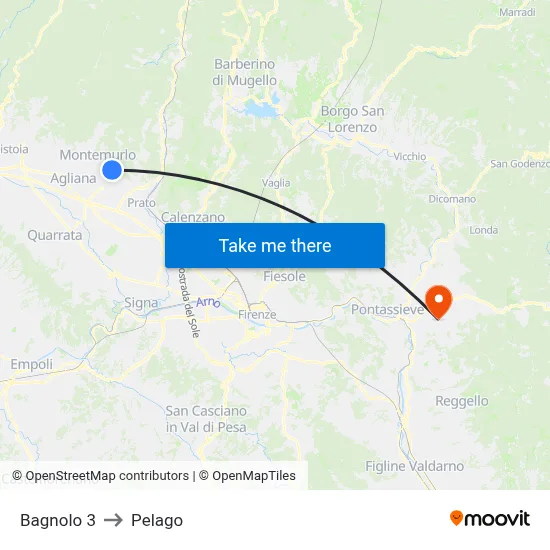 Bagnolo 3 to Pelago map