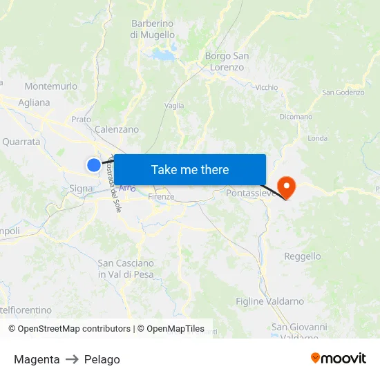 Magenta to Pelago map