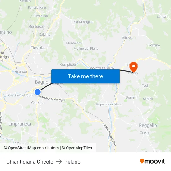 Chiantigiana Circle to Pelago map