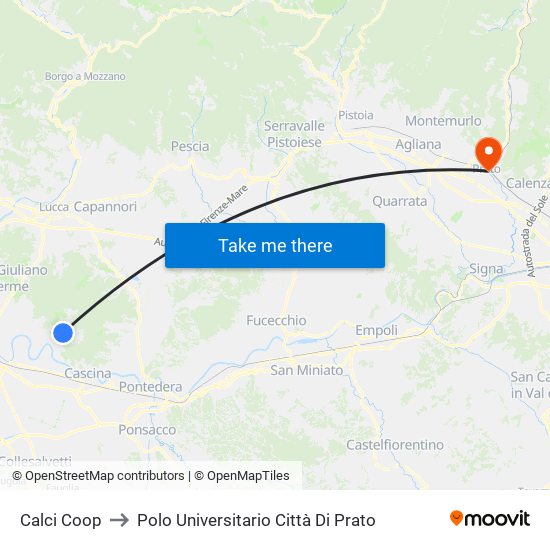 Calci Coop to Polo Universitario Città Di Prato map