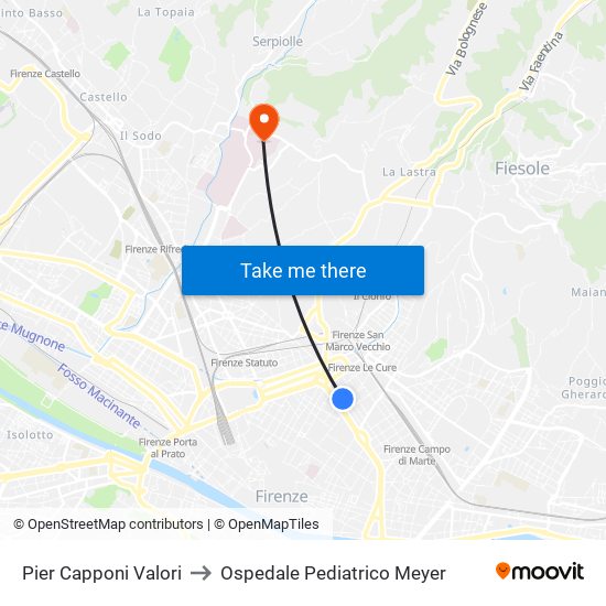 Pier Capponi Valori to Ospedale Pediatrico Meyer map