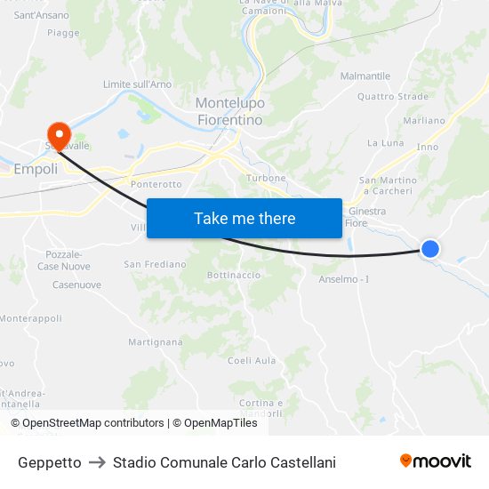 Geppetto to Stadio Comunale Carlo Castellani map