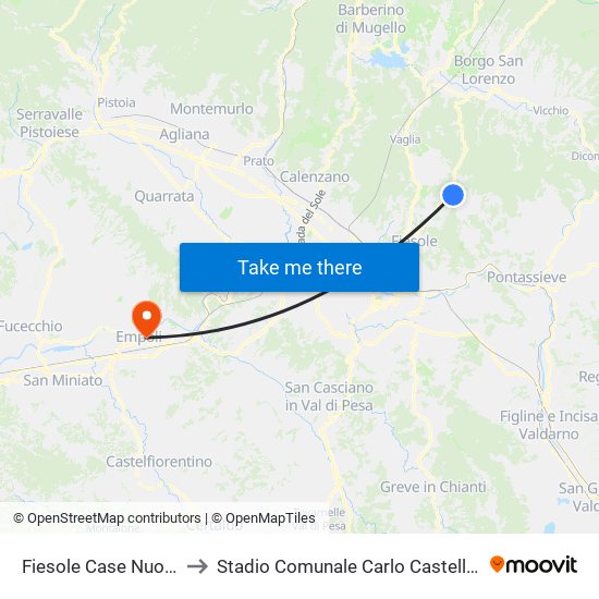 Fiesole Case Nuove to Stadio Comunale Carlo Castellani map