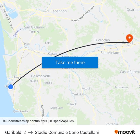 Garibaldi 2 to Stadio Comunale Carlo Castellani map