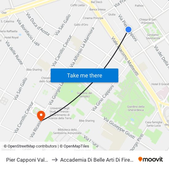 Pier Capponi Valori to Accademia Di Belle Arti Di Firenze map