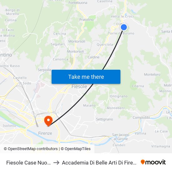 Fiesole Case Nuove to Accademia Di Belle Arti Di Firenze map