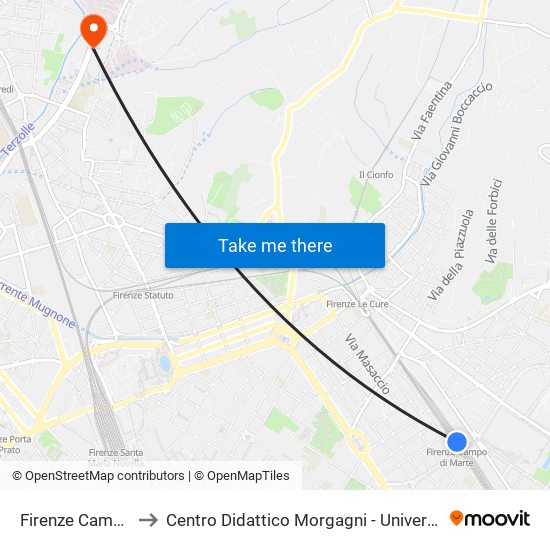 Firenze Campo Di Marte to Centro Didattico Morgagni - Università Degli Studi Di Firenze map