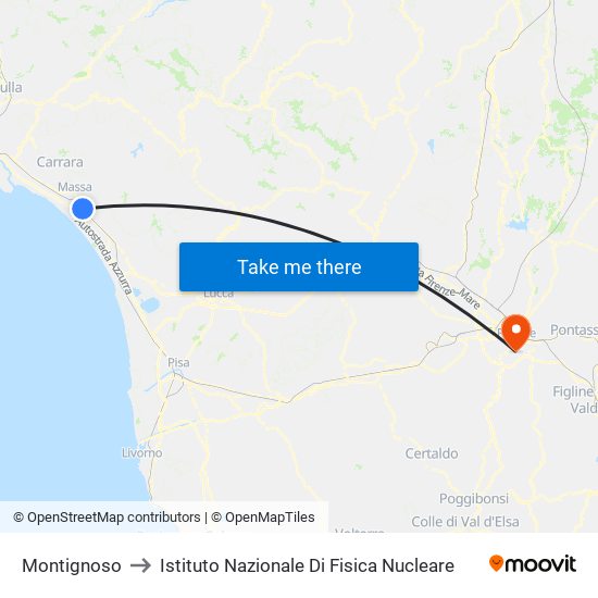 Montignoso to Istituto Nazionale Di Fisica Nucleare map