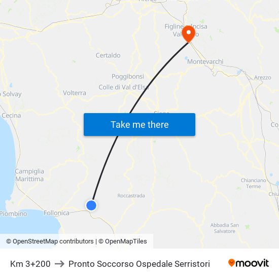 Km 3+200 to Pronto Soccorso Ospedale Serristori map