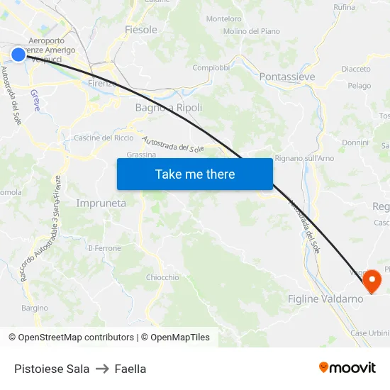 Pistoiese Sala to Faella map