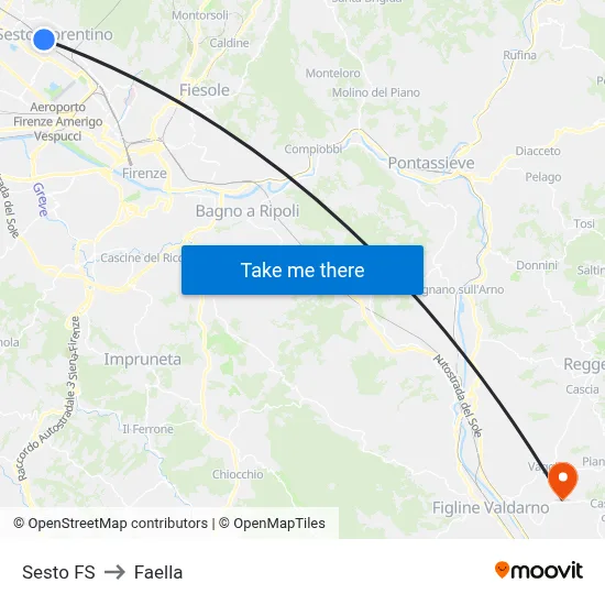Sesto Railway Station to Faella map