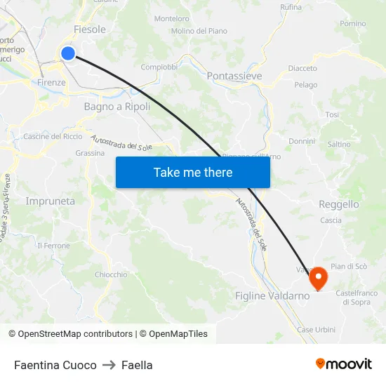 Faentina Cuoco to Faella map