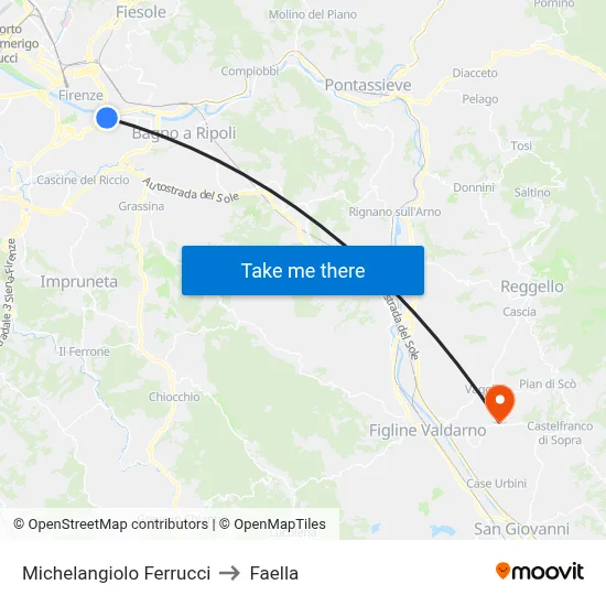 Michelangiolo Ferrucci to Faella map