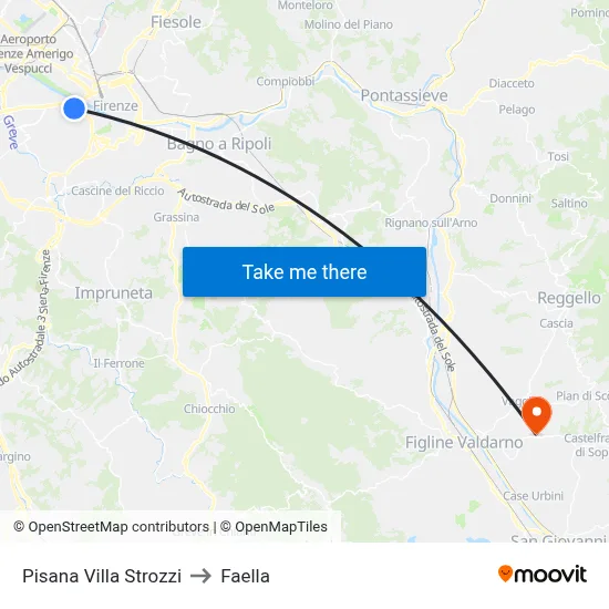 Pisana Villa Strozzi to Faella map