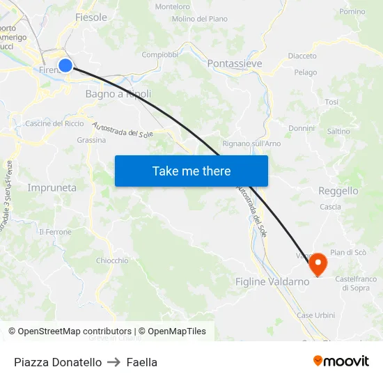 Donatello Square to Faella map