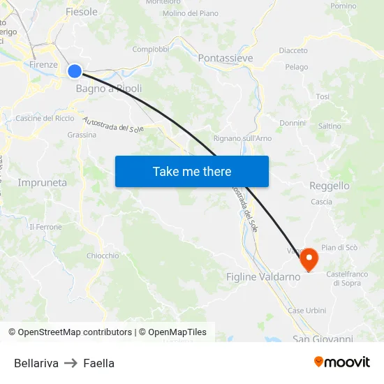 Bellariva to Faella map