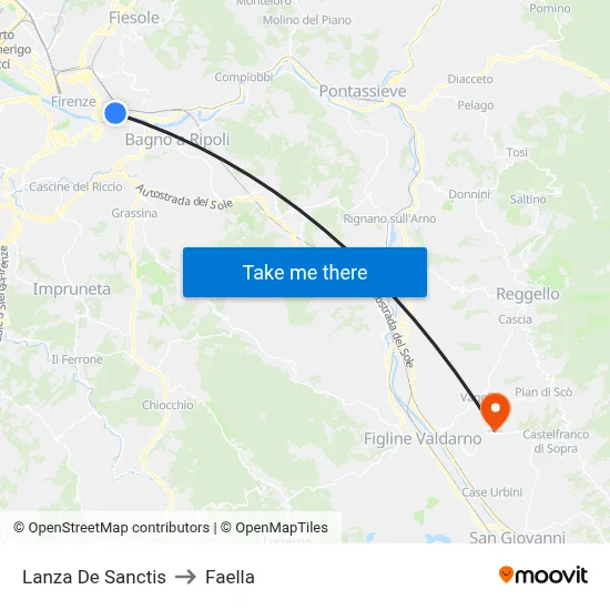 Lanza De Sanctis to Faella map