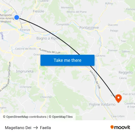 Magellan Street to Faella map