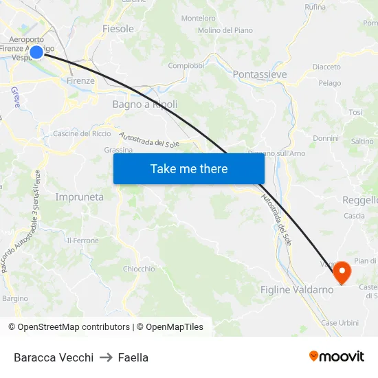 Baracca Vecchi to Faella map
