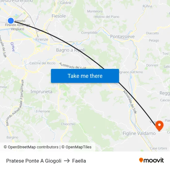 Pratese Giogoli Bridge to Faella map