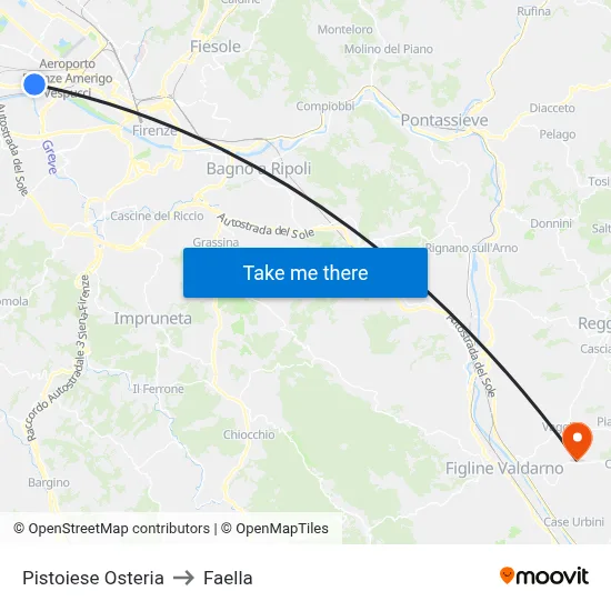 Pistoiese Tavern to Faella map