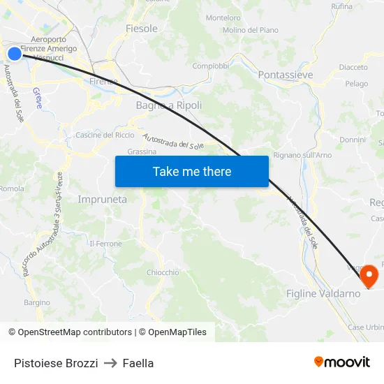 Pistoiese Brozzi to Faella map