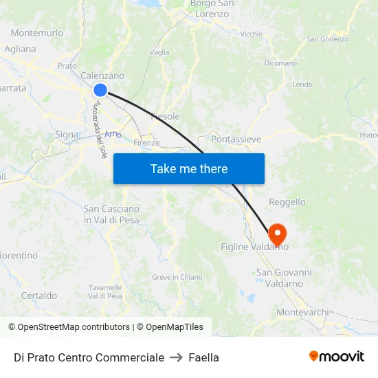 Di Prato Shopping Center to Faella map