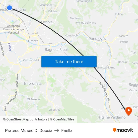 Pratese Doccia Museum to Faella map