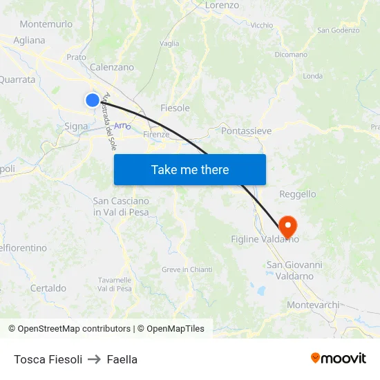 Tosca Fiesoli to Faella map