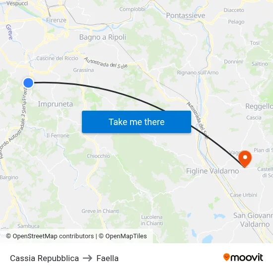 Cassia Repubblica to Faella map