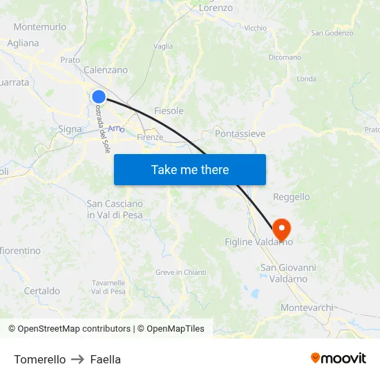 Tomerello to Faella map