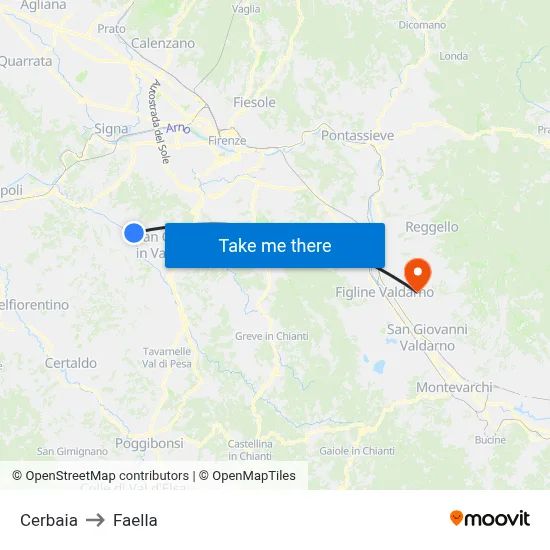 Cerbaia to Faella map