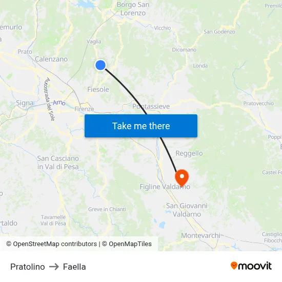 Pratolino to Faella map