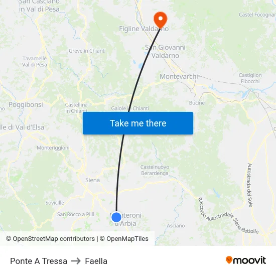 Ponte A Tressa to Faella map