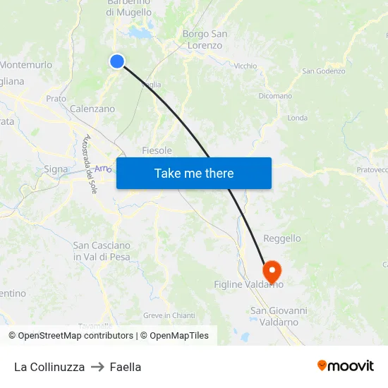 La Collinuzza to Faella map
