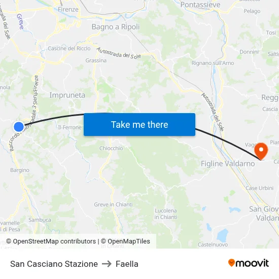 San Casciano Station to Faella map