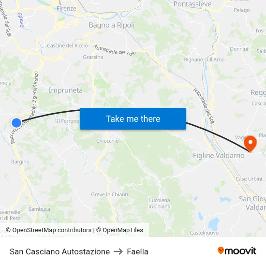 San Casciano Bus Station to Faella map