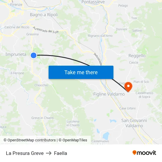 La Presura Greve to Faella map